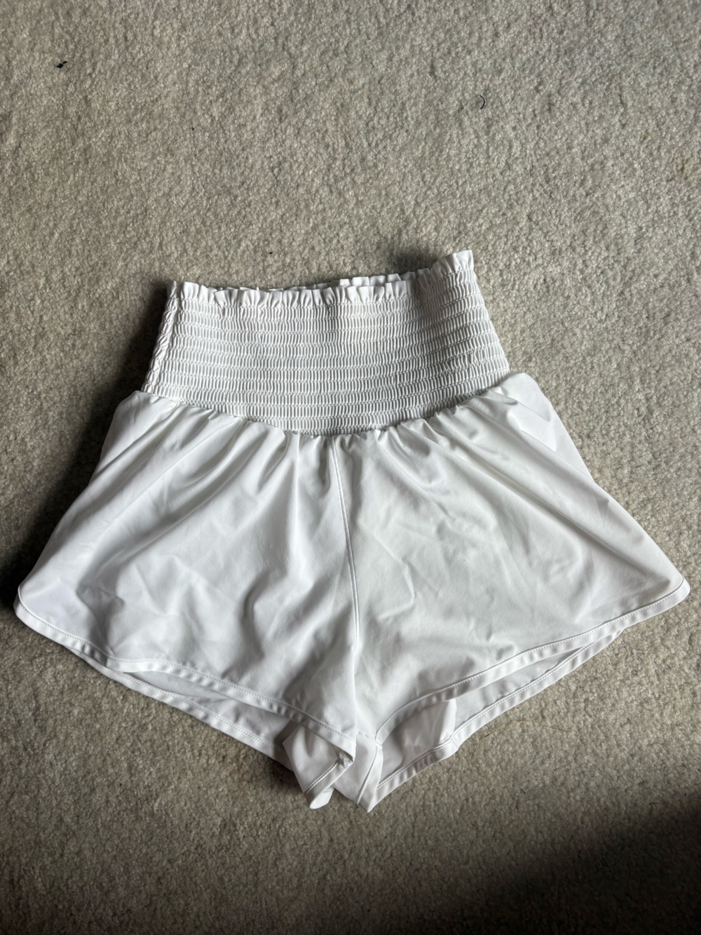 High-Waist White Smocked Athletic Shorts for Women